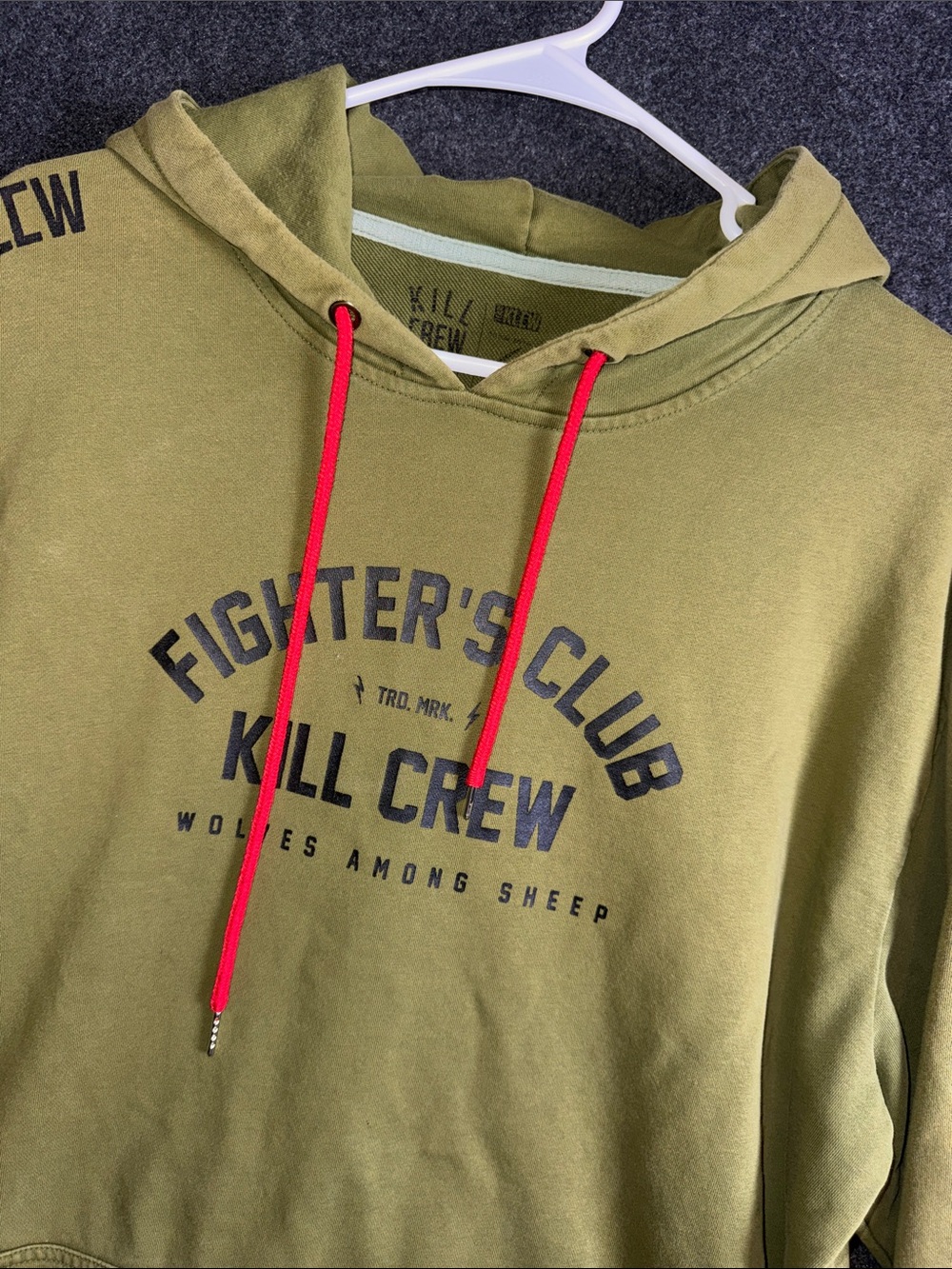 Kill Crew Fighters Club Hoodie Olive Green Red Drawstring Mens XXL Sweatshirt
